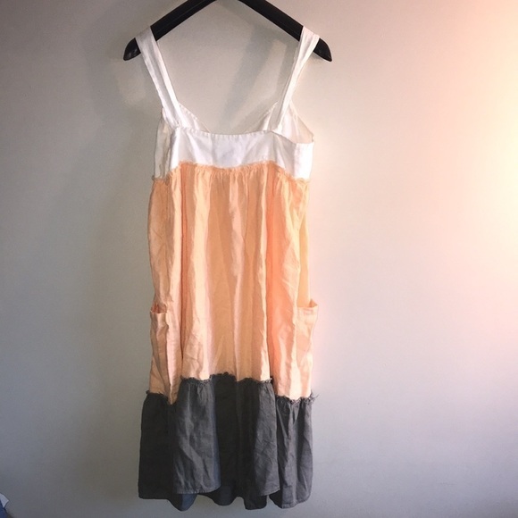 Calvin Klein Jeans Peach/white/grey v-neck 100% Linen dress w/ pockets size med - Picture 2 of 11